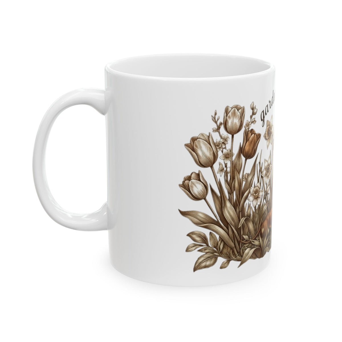 Garden State of Mind Ceramic Mug — Dachshund & Vintage Floral Coffee Cup (11oz/15oz)