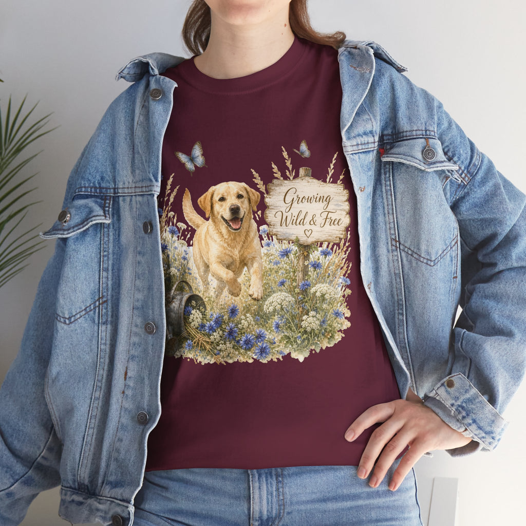 Golden Retriever Floral Tee — "Growing Wild & Free" Dog Lover Shirt