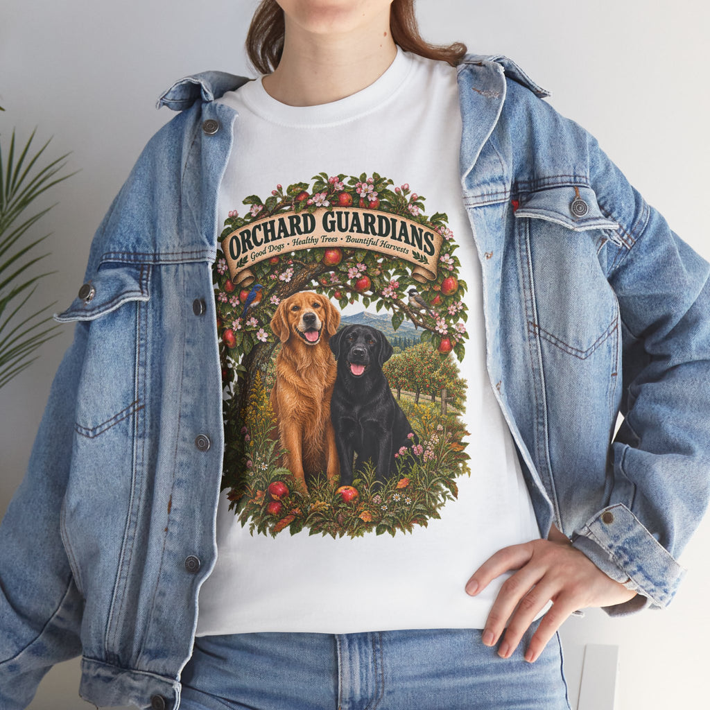 Orchard Guardians T-Shirt — Golden & Black Labrador Dog Tee