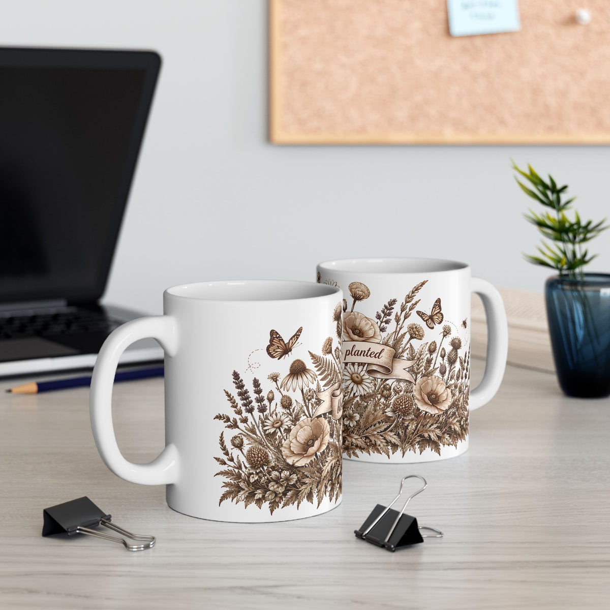Bloom Where You’re Planted Ceramic Mug — Floral Garden Dog Coffee Cup (11oz )