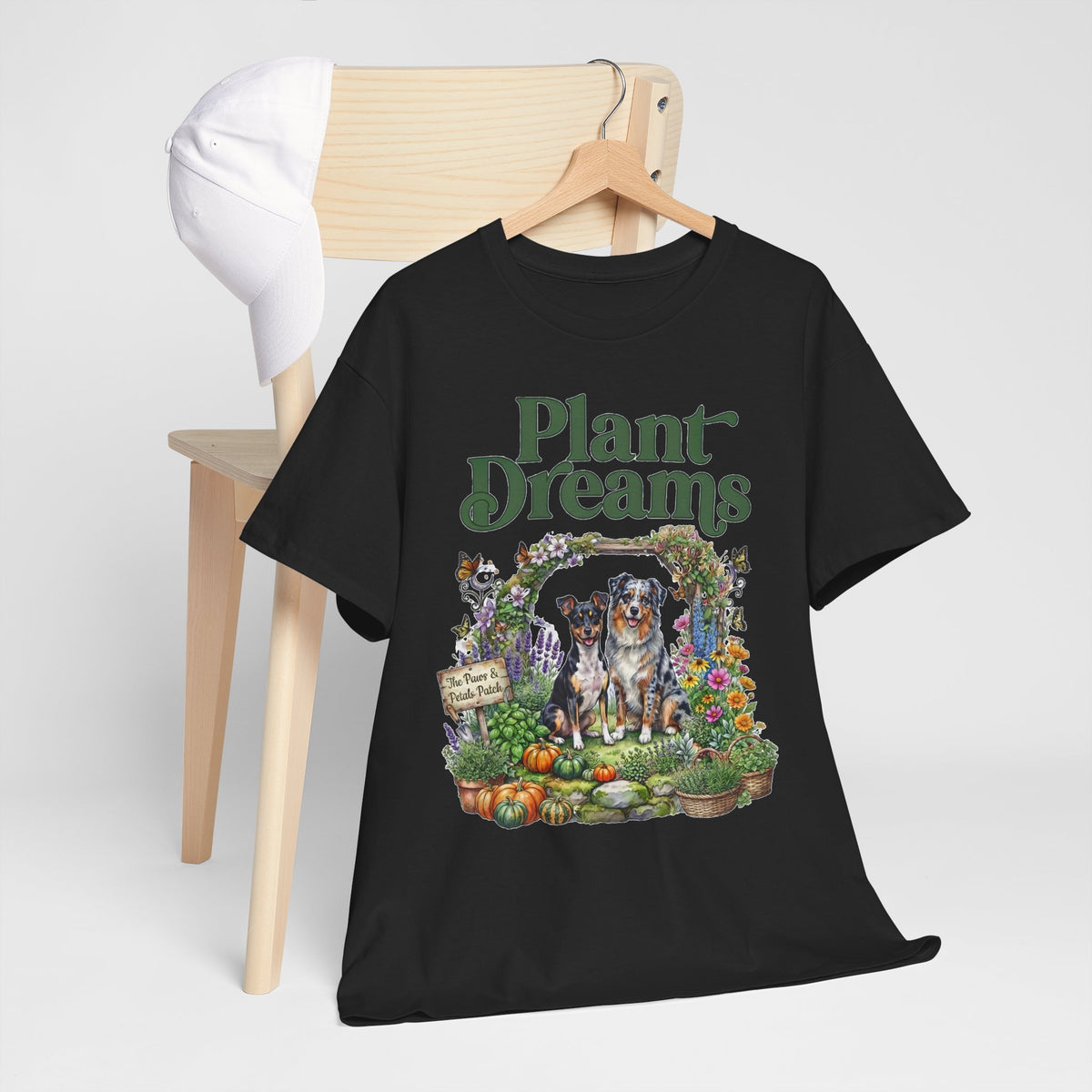 Plant Dreams T-Shirt — Vintage Garden Dog Illustration Tee for Plant Lovers
