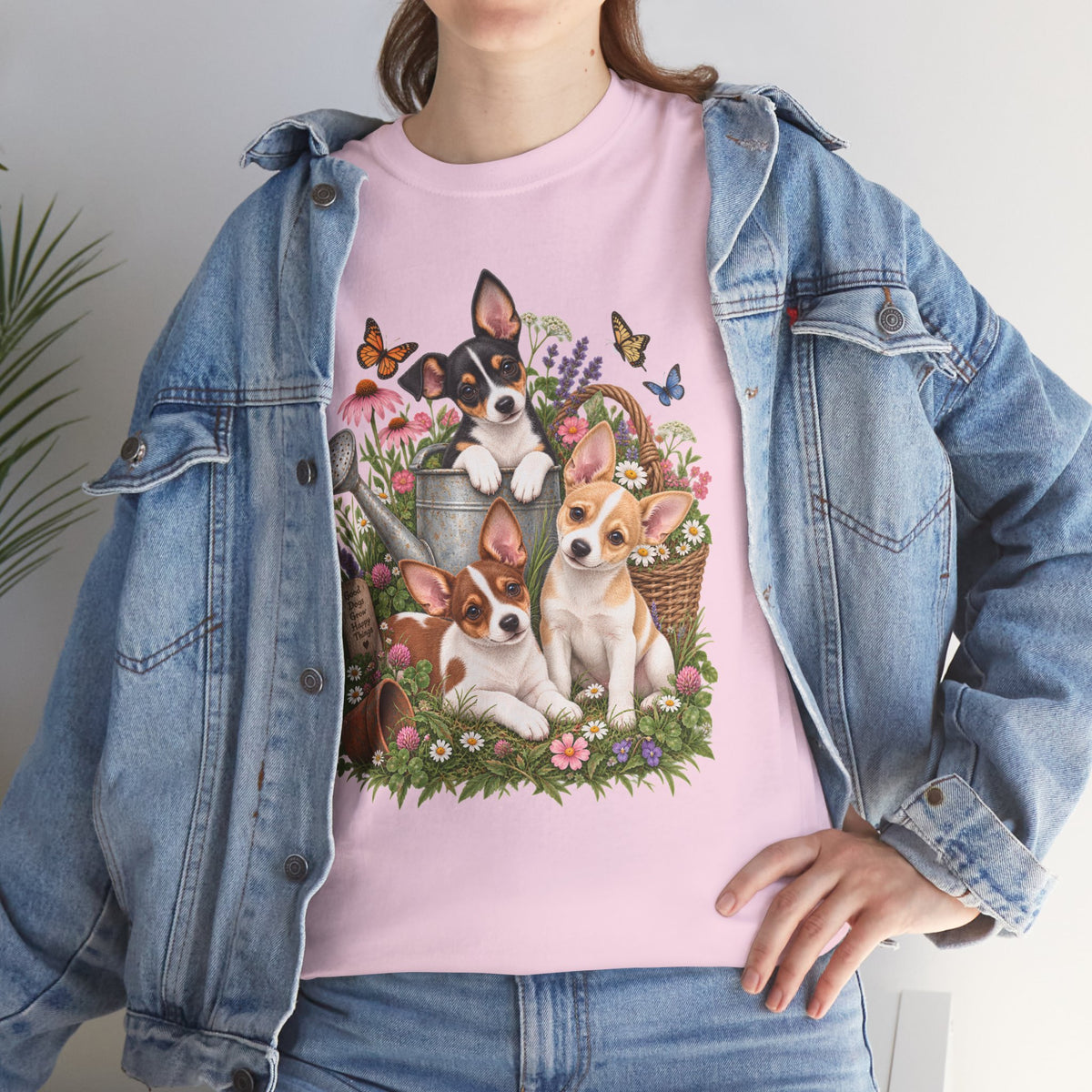 Rat Terrier Garden Tee — Cute Puppies & Floral Watering Can T-Shirt