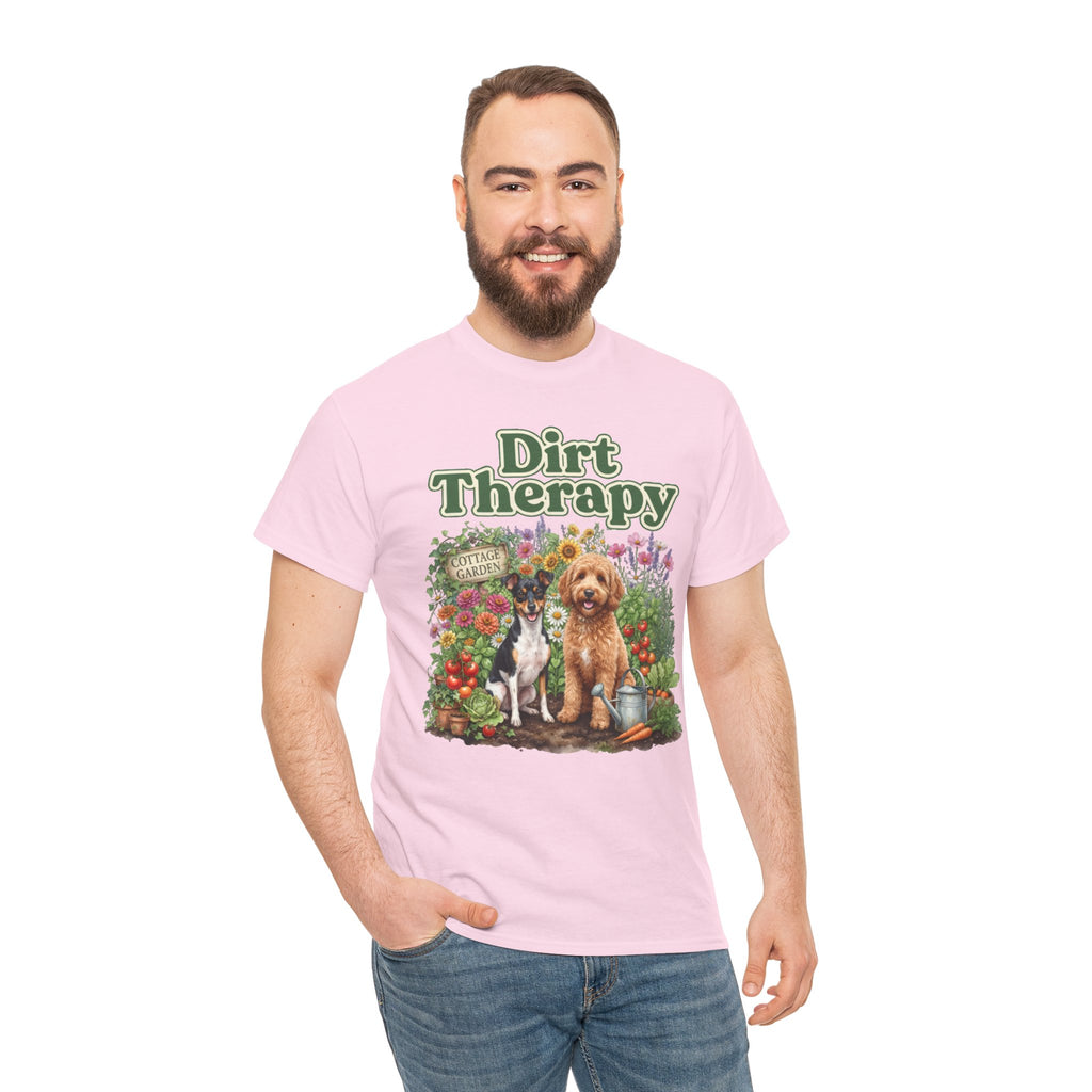 Dirt Therapy Gardening T‑Shirt — Dogs & Flowers Garden Lover Tee