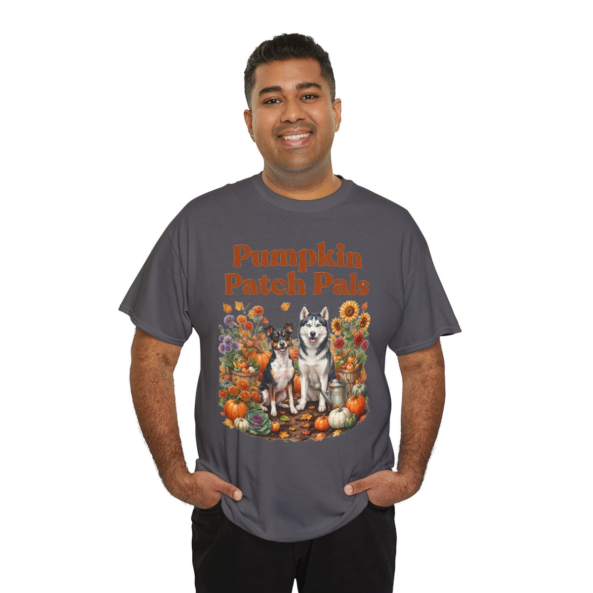 Pumpkin Patch Pals Tee — Fall Husky & Pumpkin Graphic T-Shirt