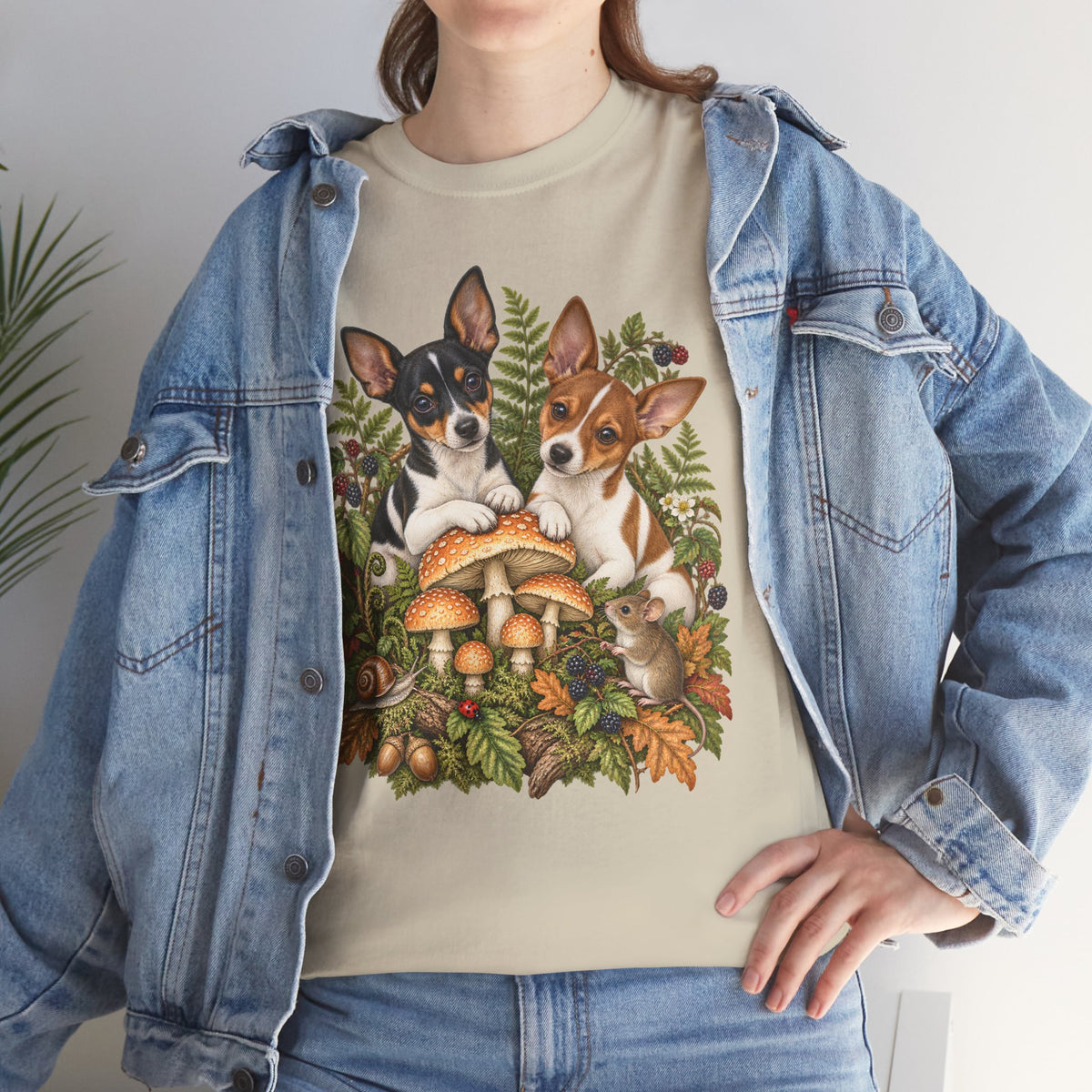 Rat Terrier Puppies Autumn Mushroom T-Shirt