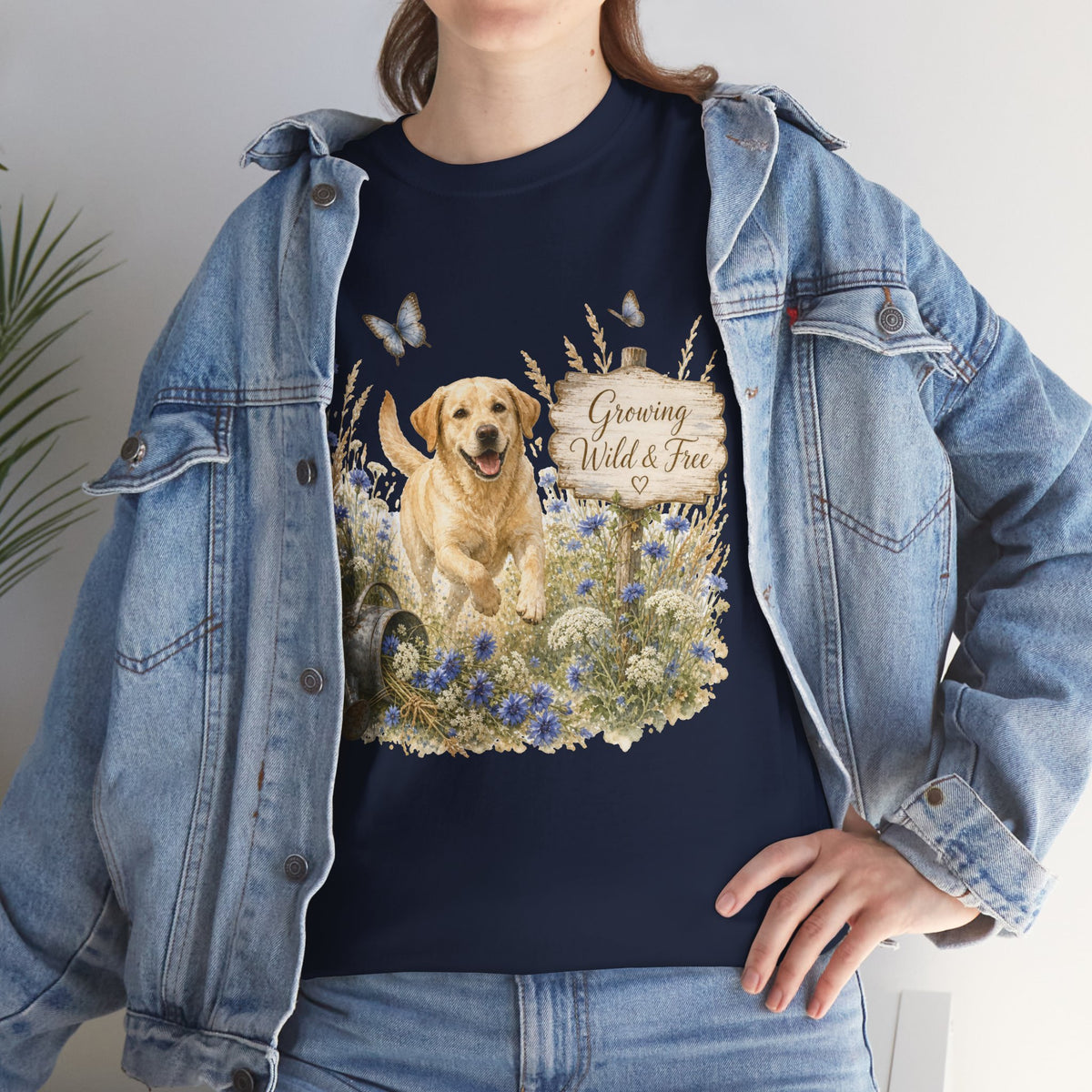 Golden Retriever Floral Tee — "Growing Wild & Free" Dog Lover Shirt