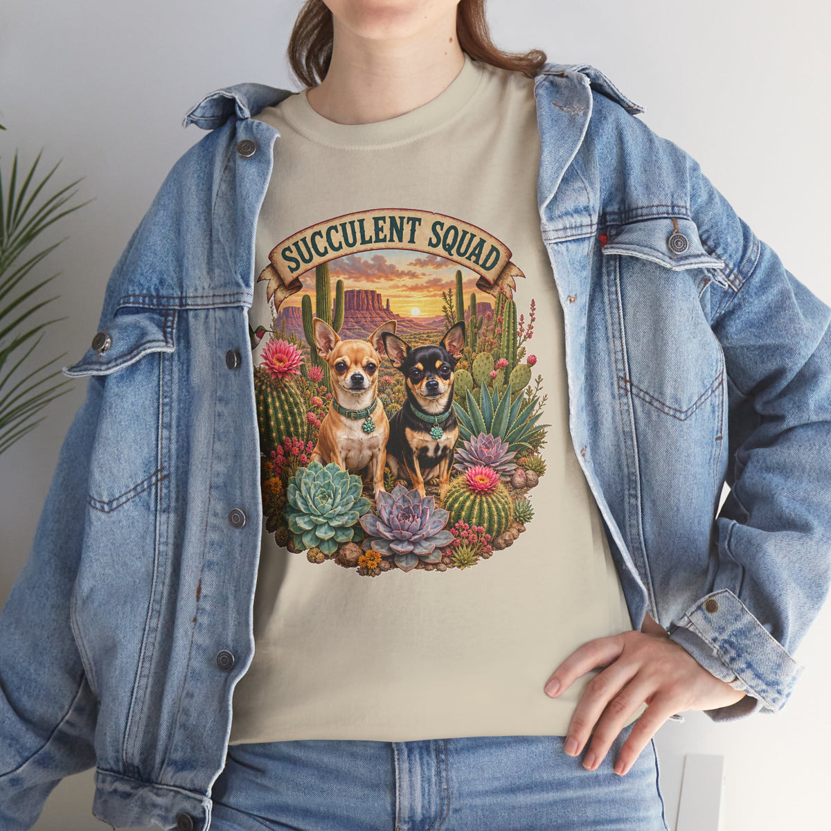 Succulent Squad T-Shirt — Cute Chihuashuas & Desert Succulents Graphic Tee