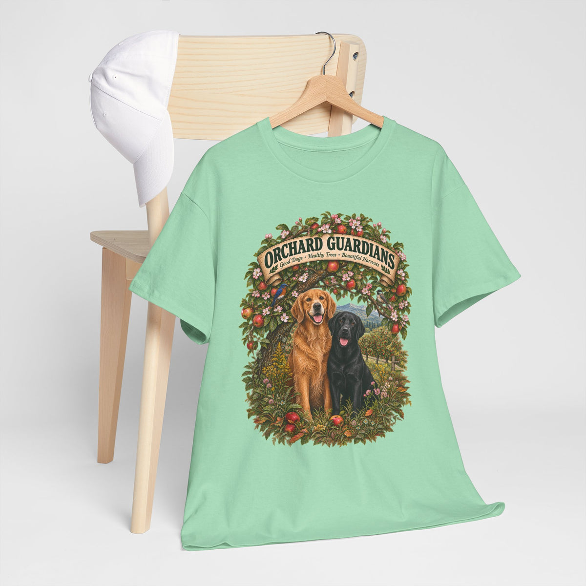 Orchard Guardians T-Shirt — Golden & Black Labrador Dog Tee