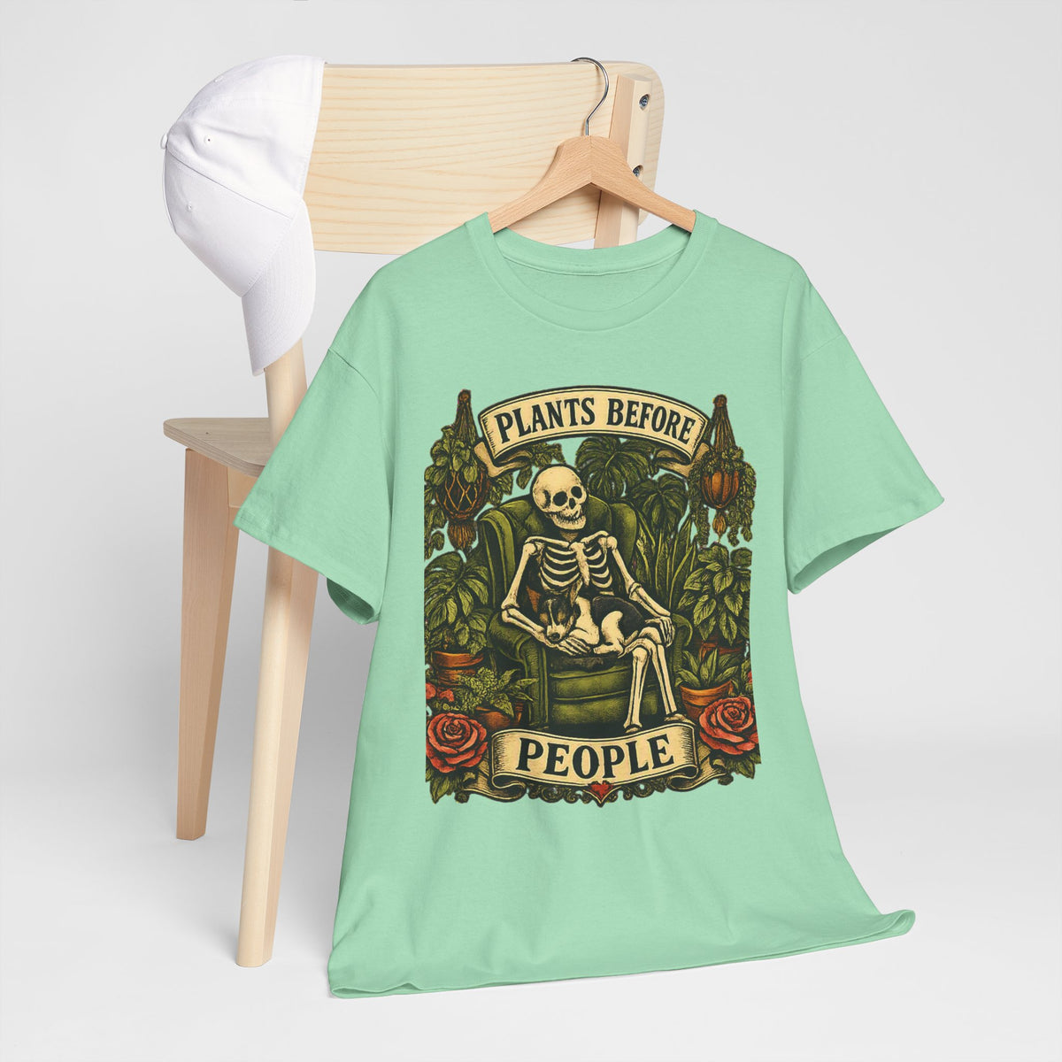 Plants Before People T‑Shirt — Vintage Skeleton Gardening Tee for Plant Lovers