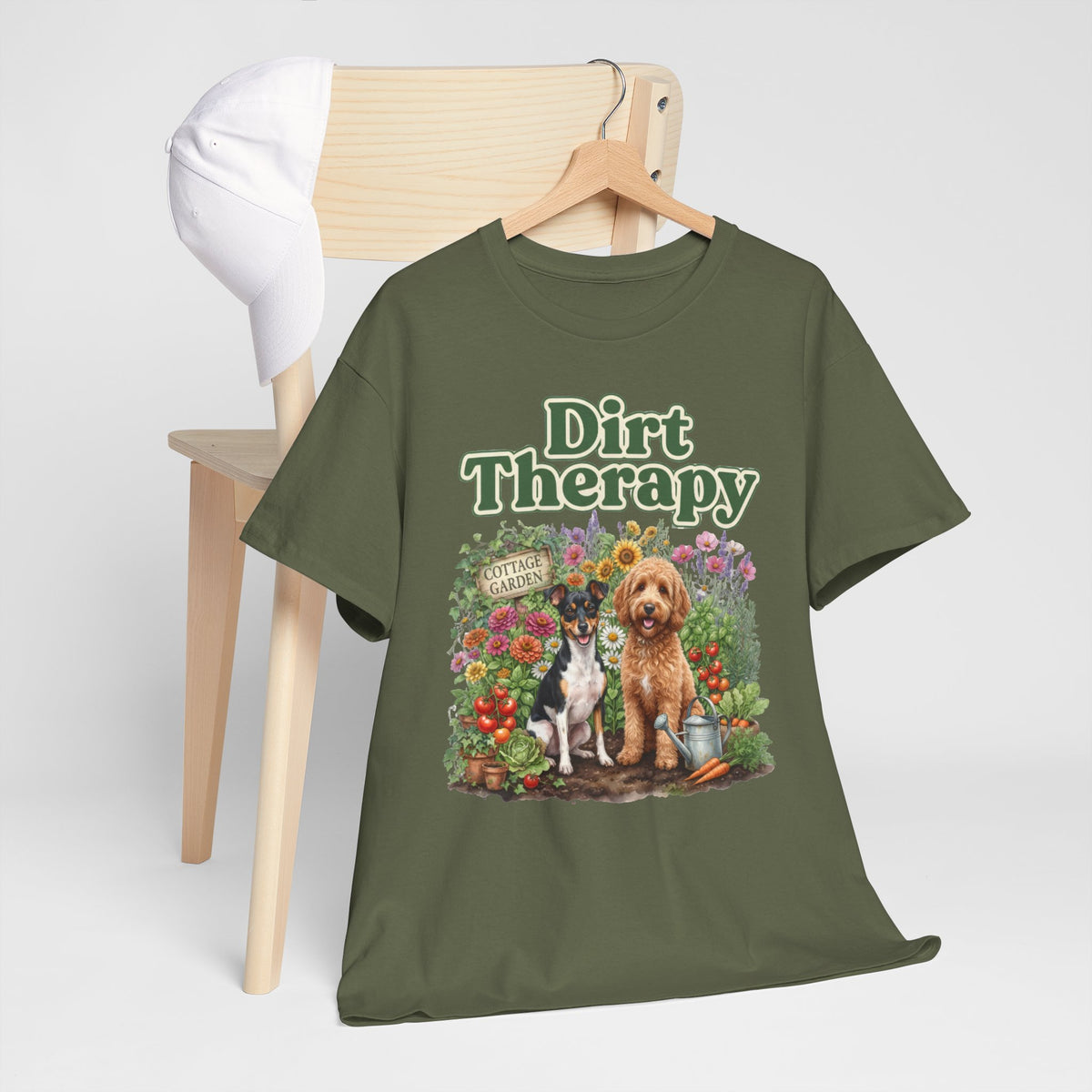 Dirt Therapy Gardening T‑Shirt — Dogs & Flowers Garden Lover Tee