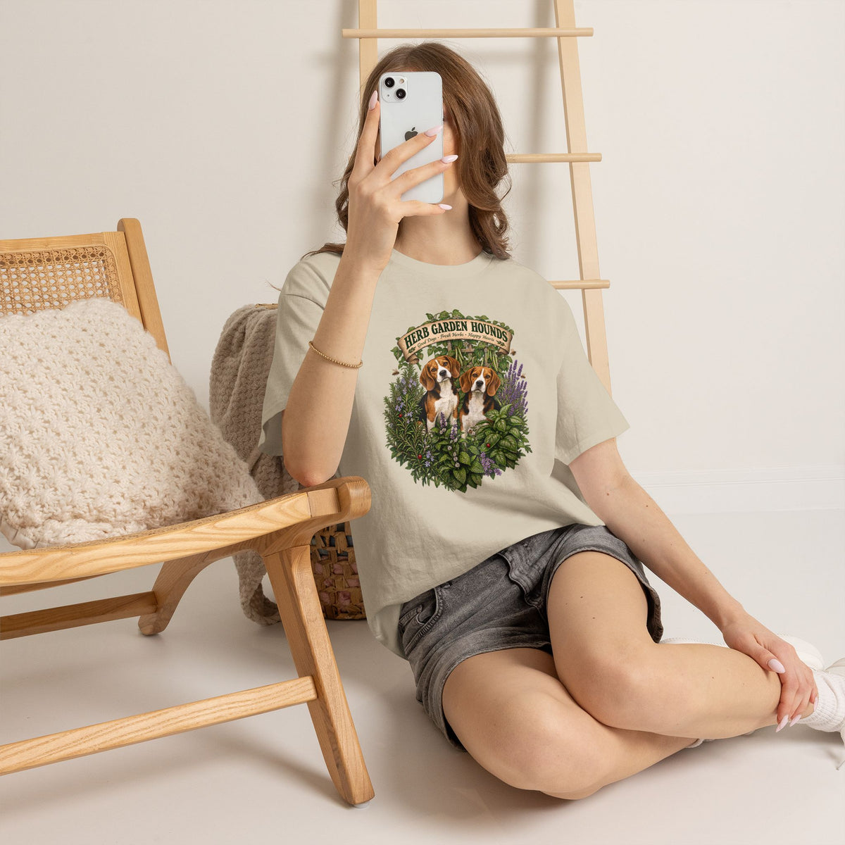 Herb Garden Hounds T-Shirt — Beagle Floral Gardening Tee