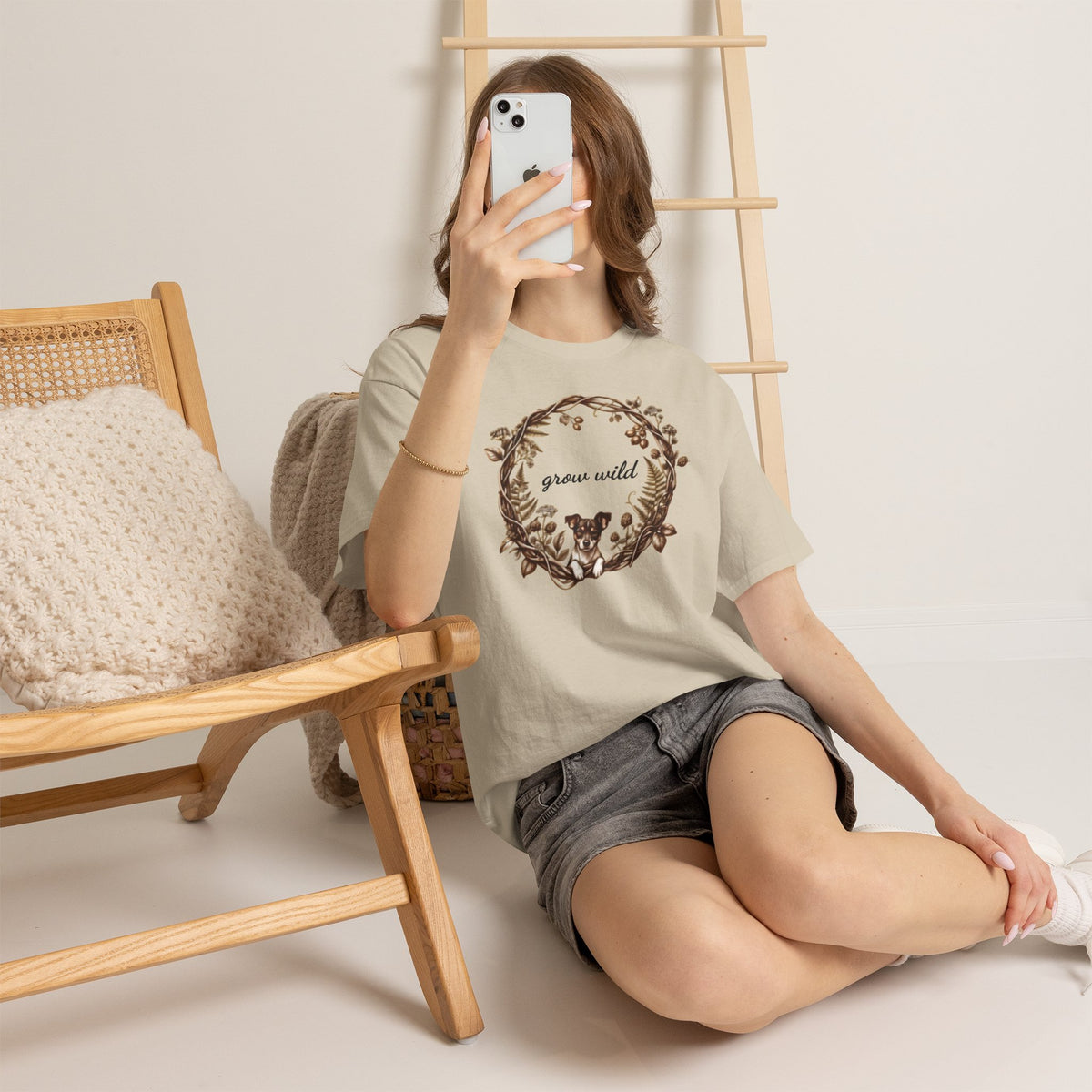 'Grow Wild' Floral Wreath with Puppy Graphic Tee