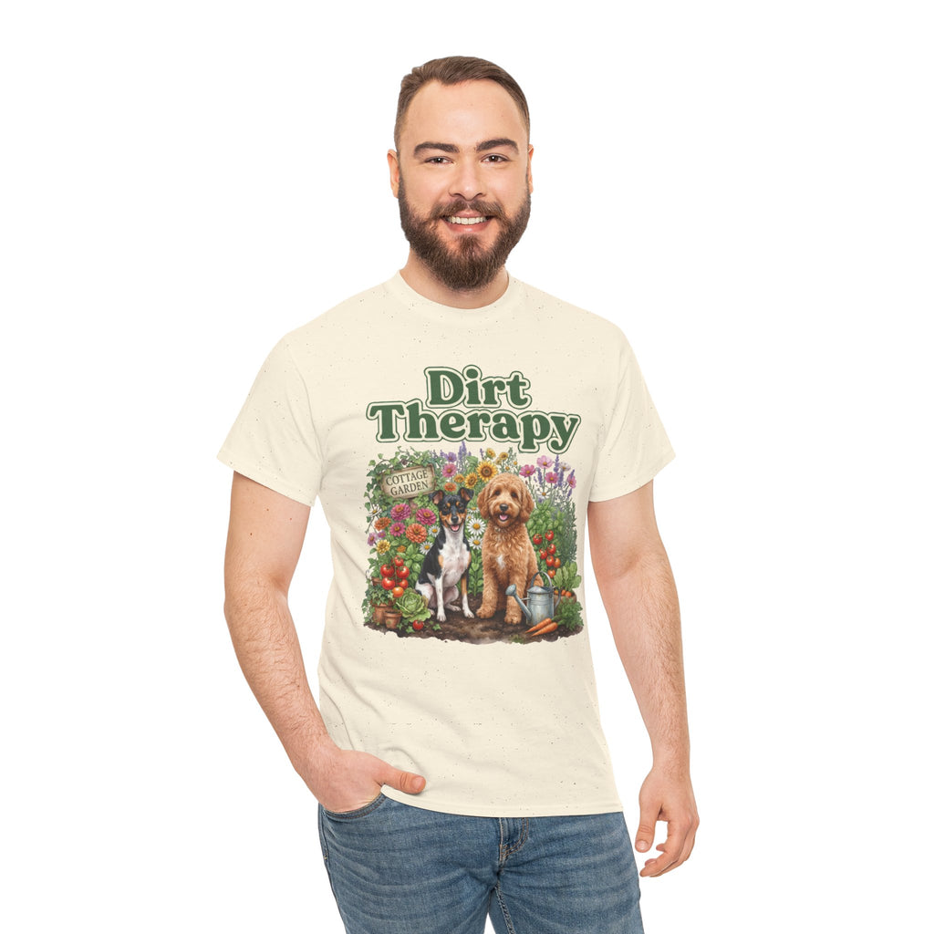 Dirt Therapy Gardening T‑Shirt — Dogs & Flowers Garden Lover Tee
