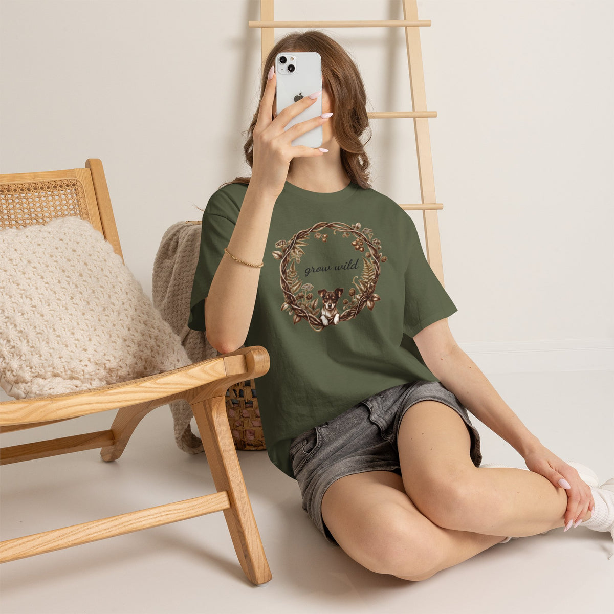 'Grow Wild' Floral Wreath with Puppy Graphic Tee