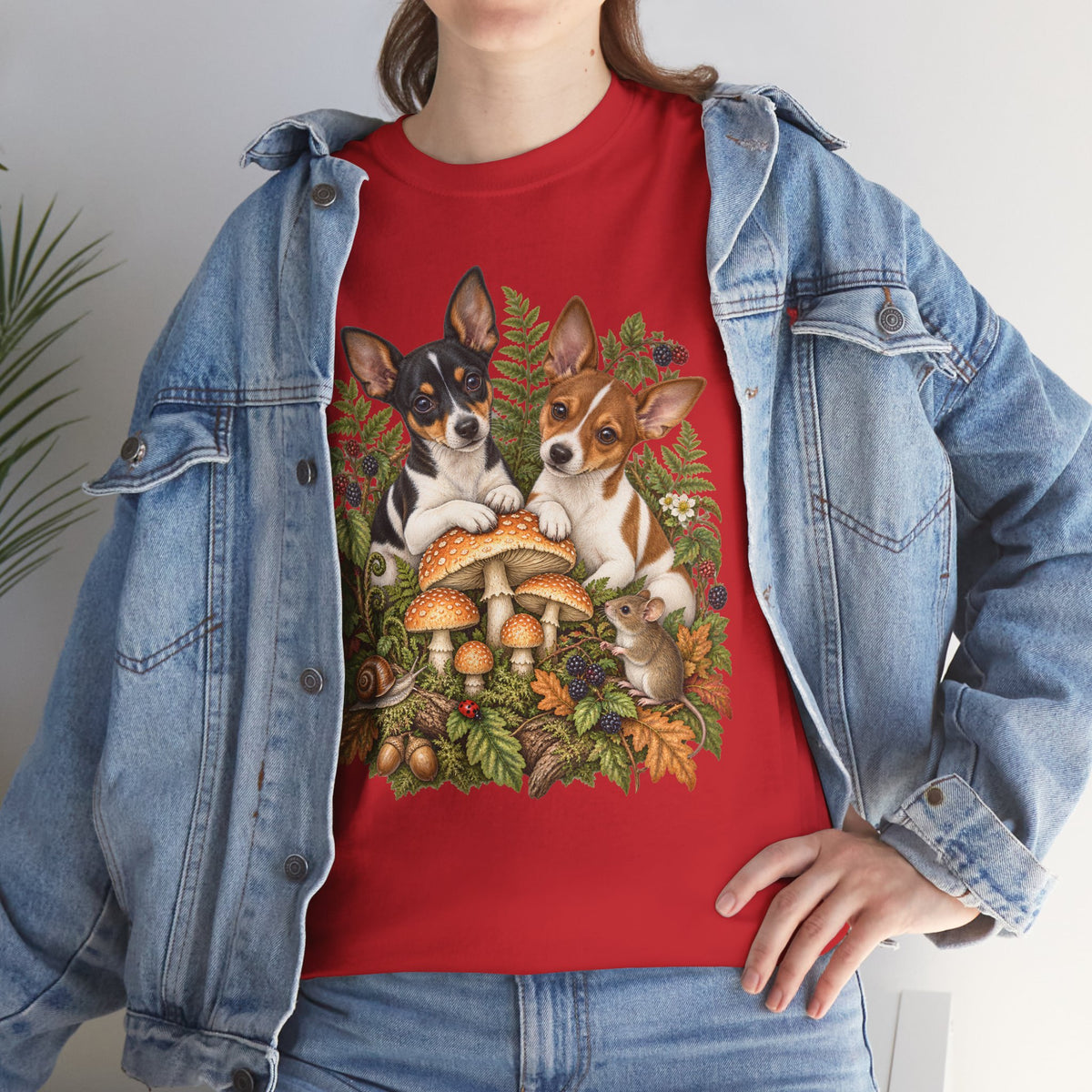 Rat Terrier Puppies Autumn Mushroom T-Shirt