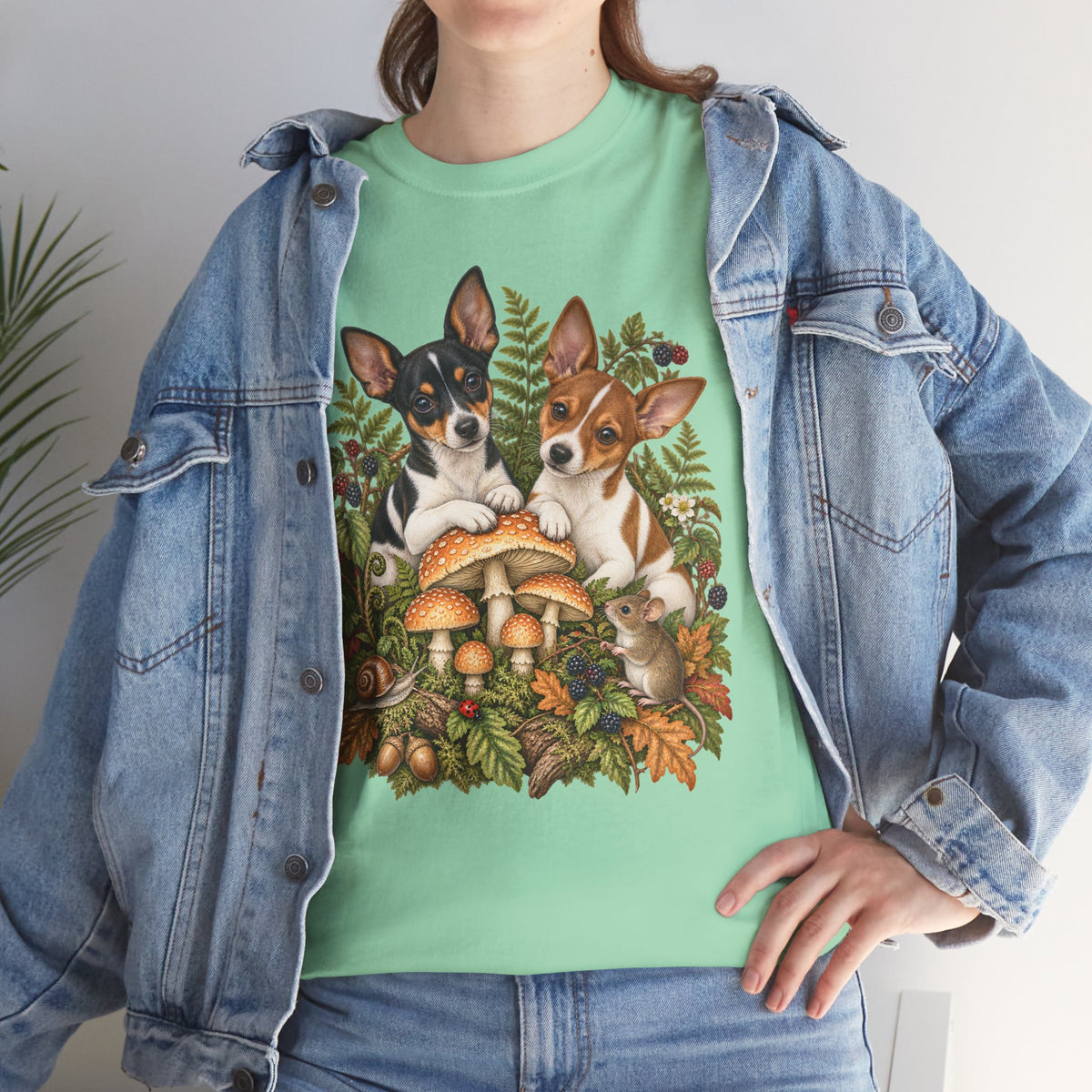 Rat Terrier Puppies Autumn Mushroom T-Shirt