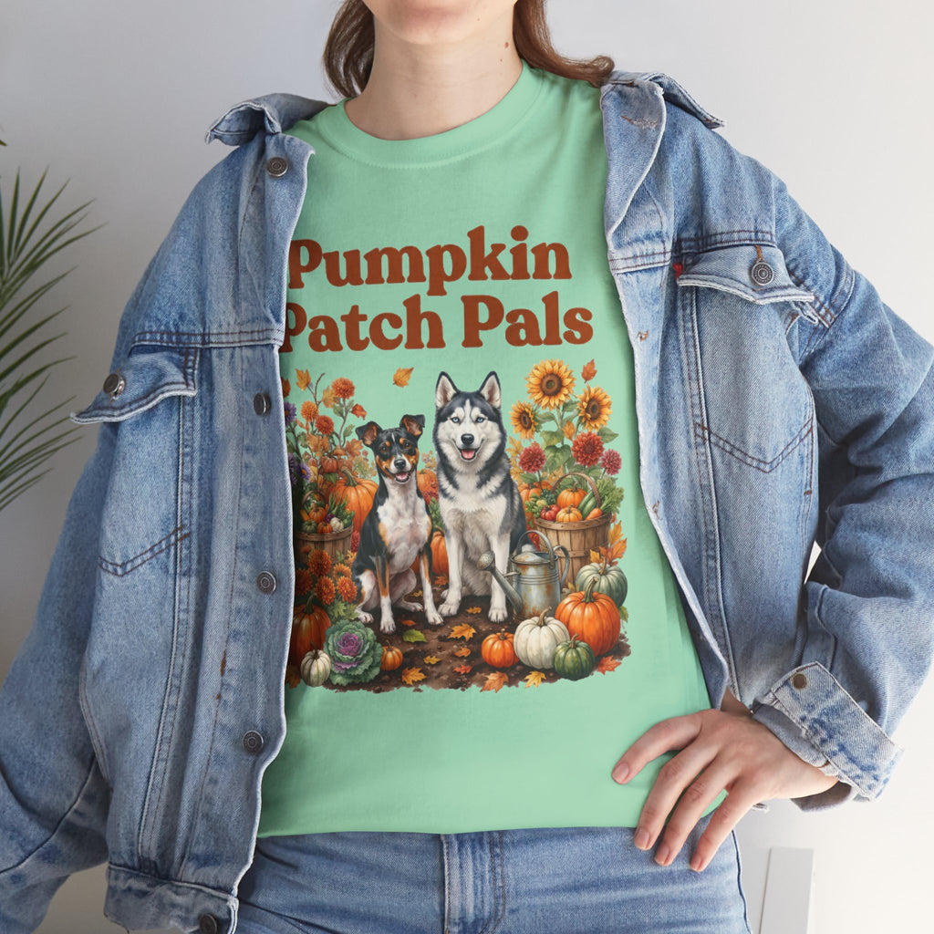 Pumpkin Patch Pals Tee — Fall Husky & Pumpkin Graphic T-Shirt