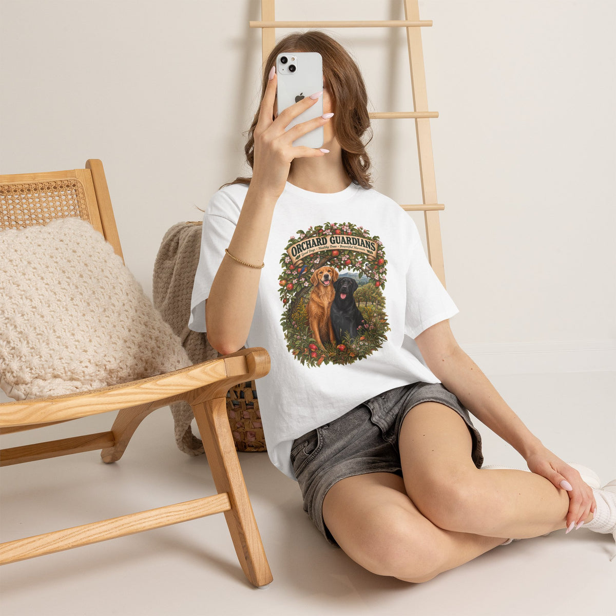 Orchard Guardians T-Shirt — Golden & Black Labrador Dog Tee