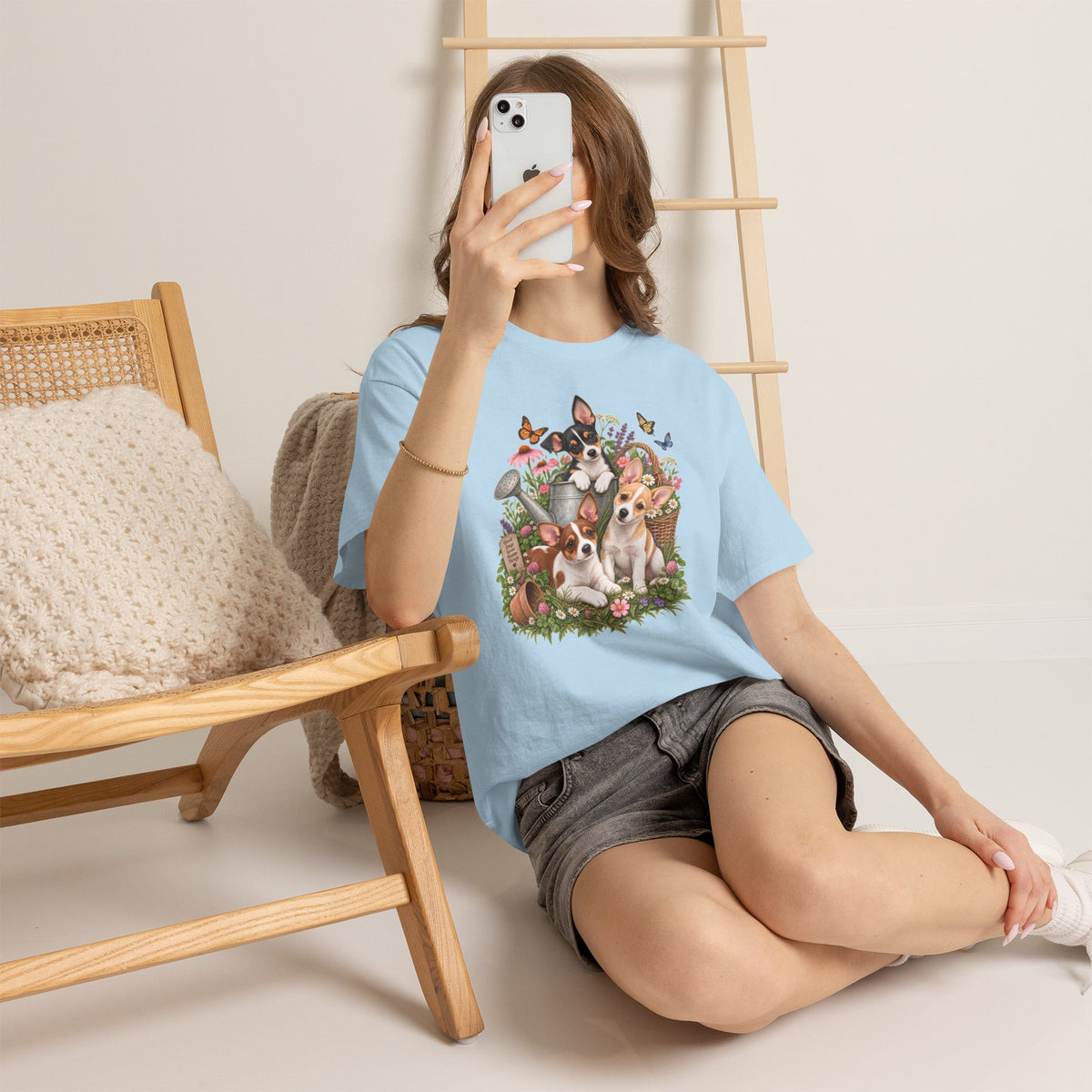 Rat Terrier Garden Tee — Cute Puppies & Floral Watering Can T-Shirt