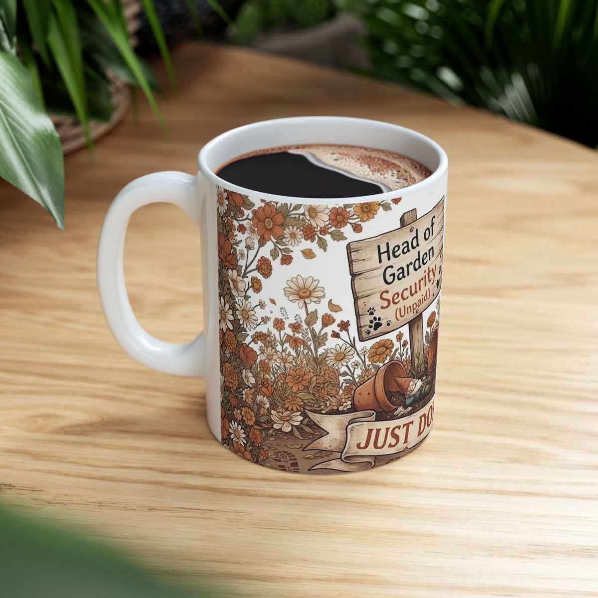 Corgi Garden Security Mug — “Just Doing My Job” Ceramic Coffee Cup 11oz