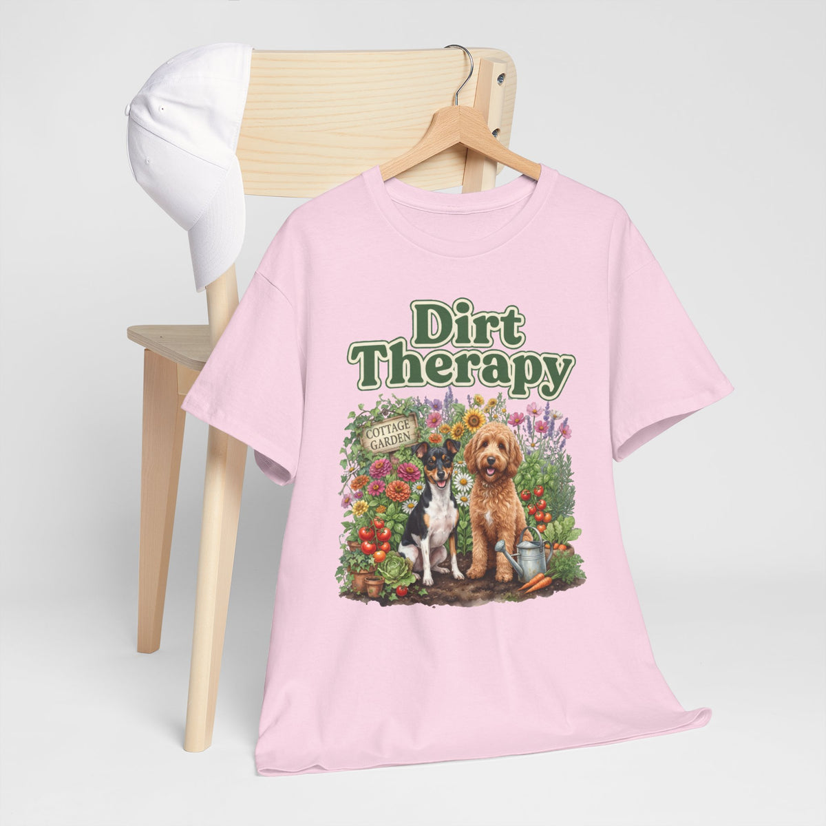 Dirt Therapy Gardening T‑Shirt — Dogs & Flowers Garden Lover Tee